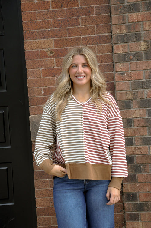Open Seam Detail Striped Thermal Top