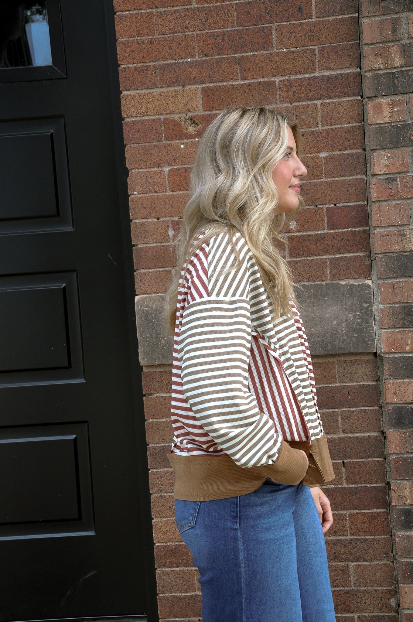 Open Seam Detail Striped Thermal Top