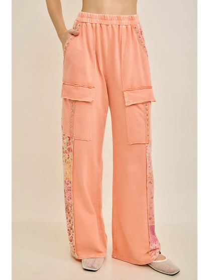 Papaya Bloom Studded Cargo Pants