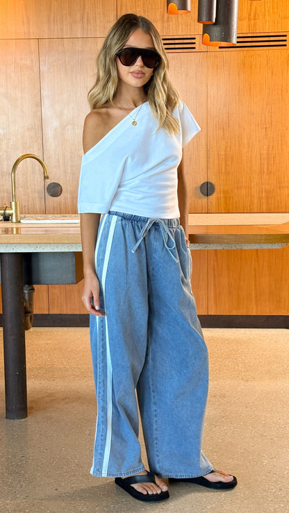 Jazlyn Denim Pants -  Light Blue/White