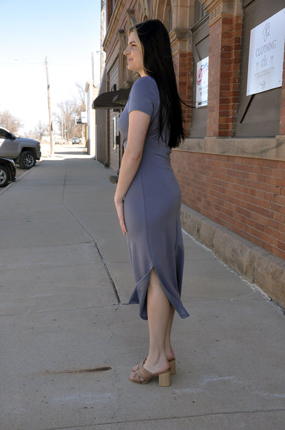 Pleated Detail SS Midi Dress