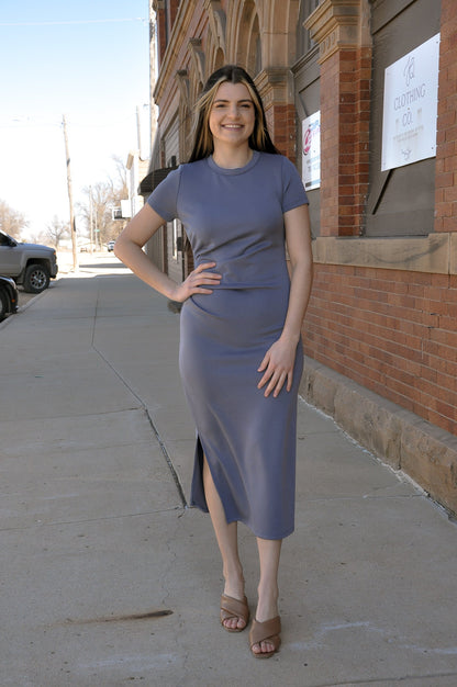 Pleated Detail SS Midi Dress