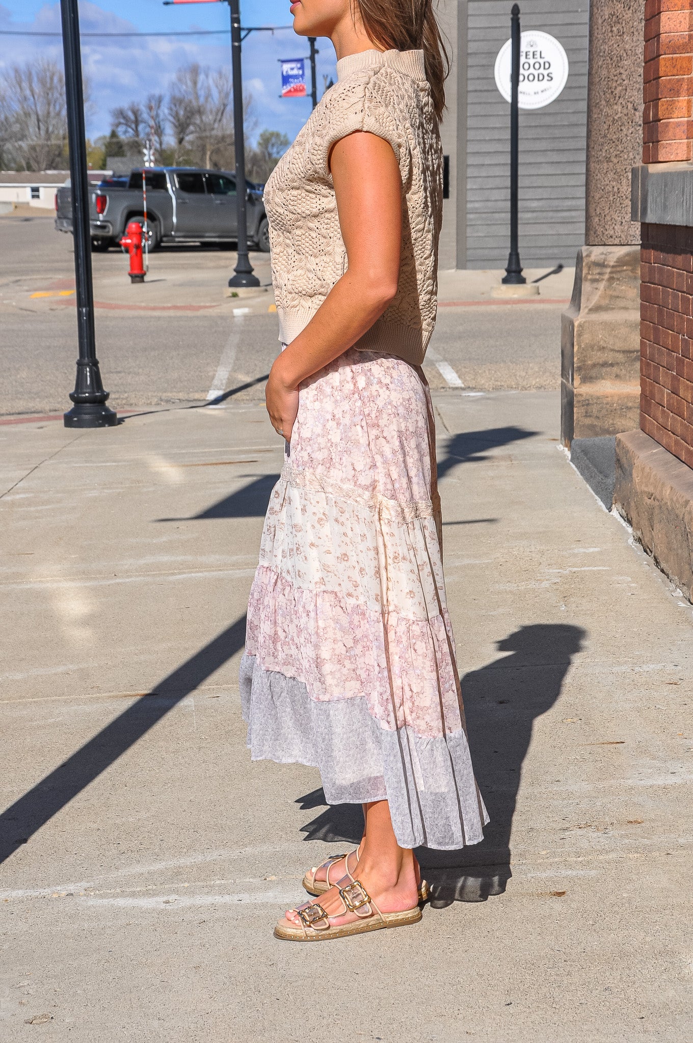 Print With Lace Detail Maxi Skirt