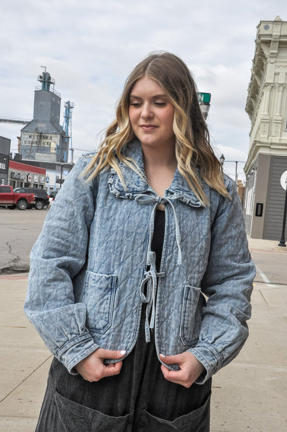 Quilted Denim Self Tie Jacket