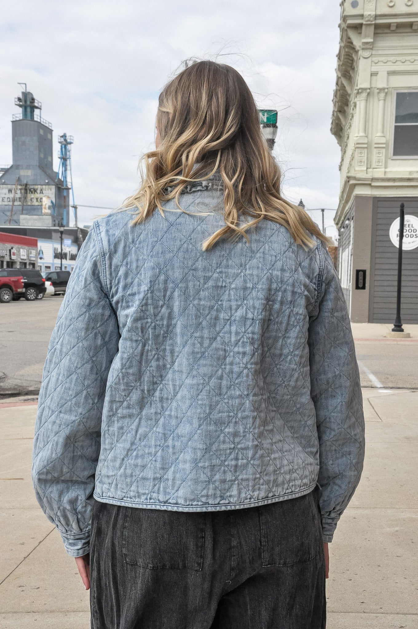 Quilted Denim Self Tie Jacket