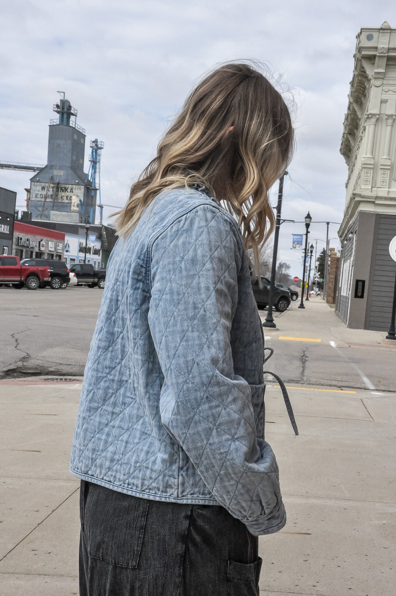 Quilted Denim Self Tie Jacket
