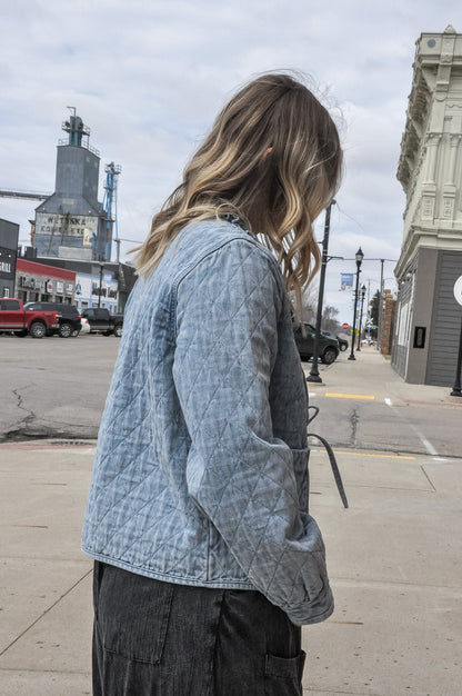 Quilted Denim Self Tie Jacket