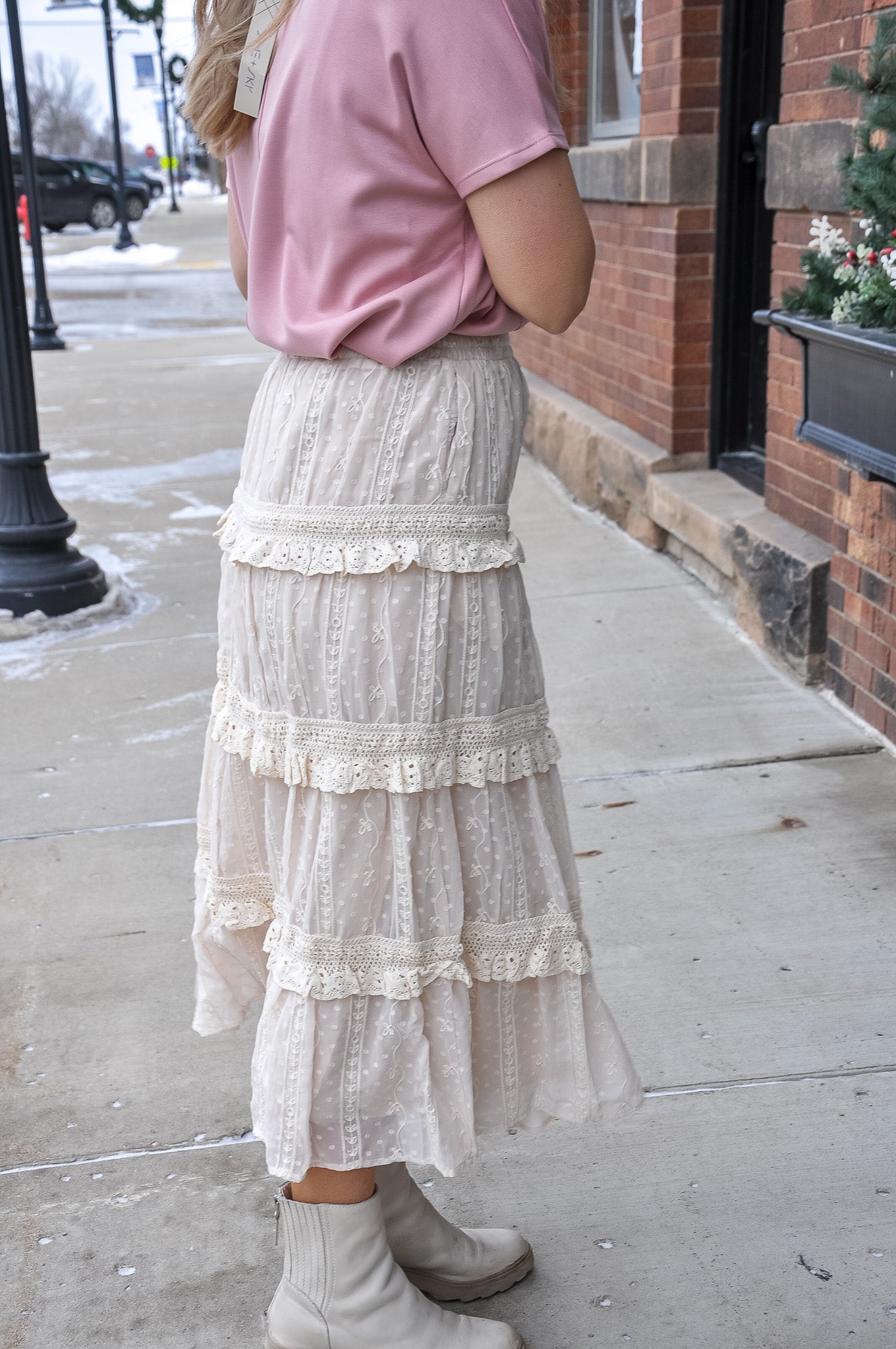 Tufted Dot Lace Tiered Maxi Skirt