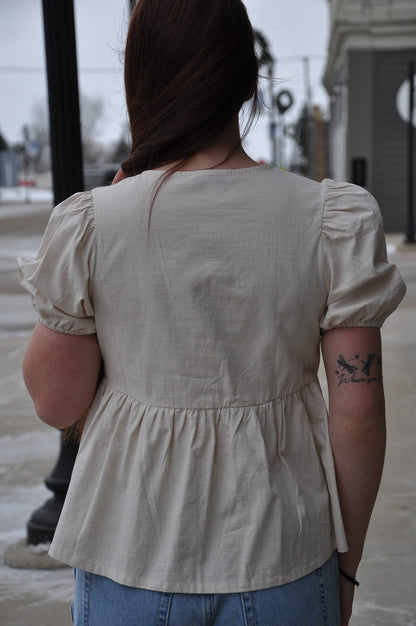 SS Woven Blouse w/Front Bow Tie