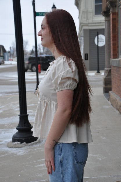 SS Woven Blouse w/Front Bow Tie
