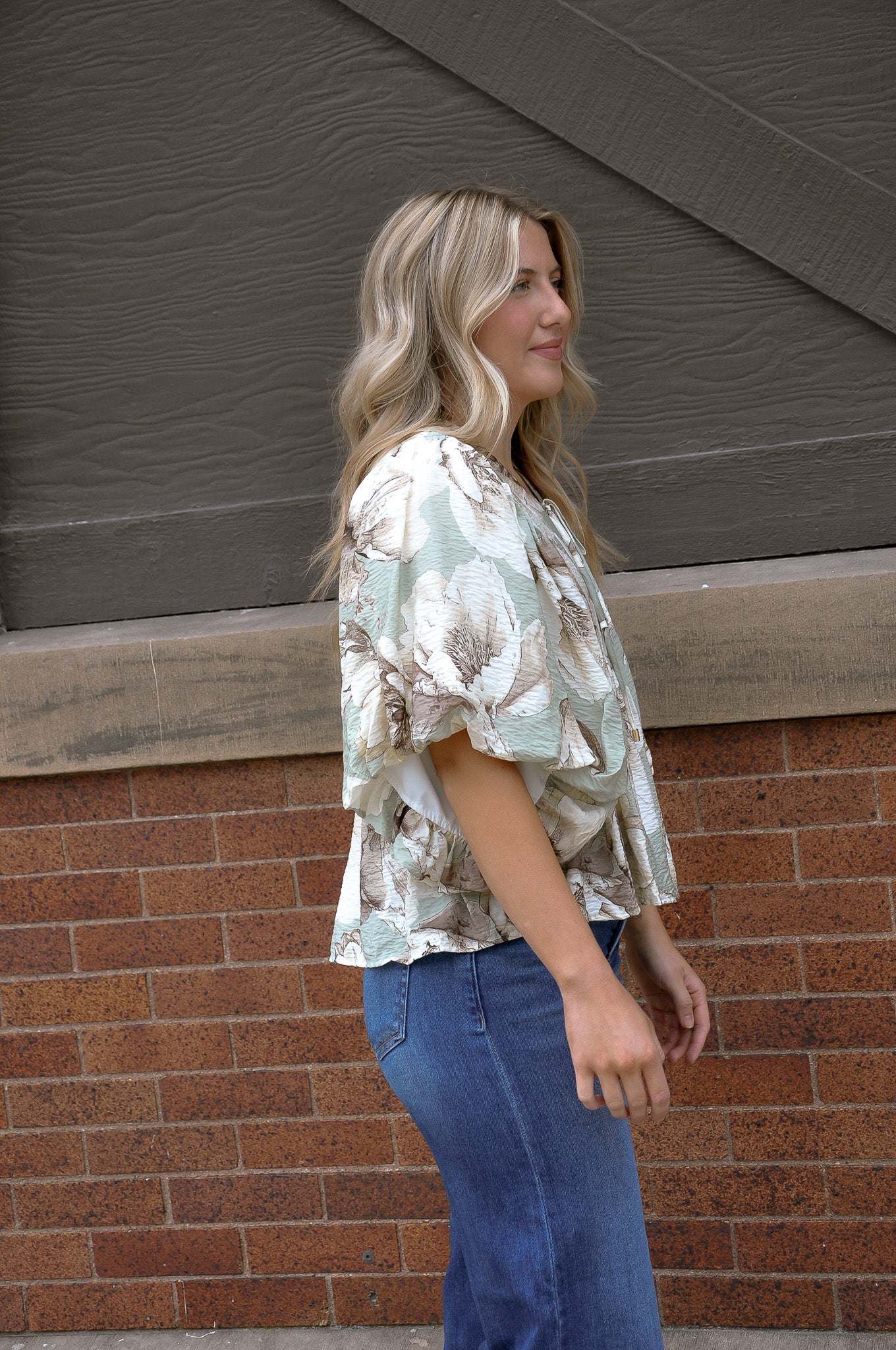 Sage Floral Printed V-Neck Top