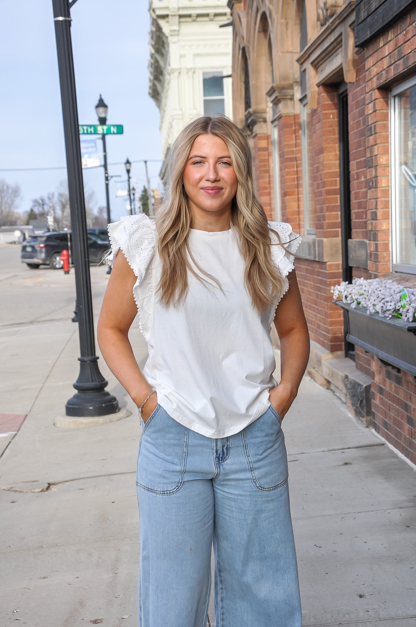 Scallop Eyelet Laced Sleeve Top