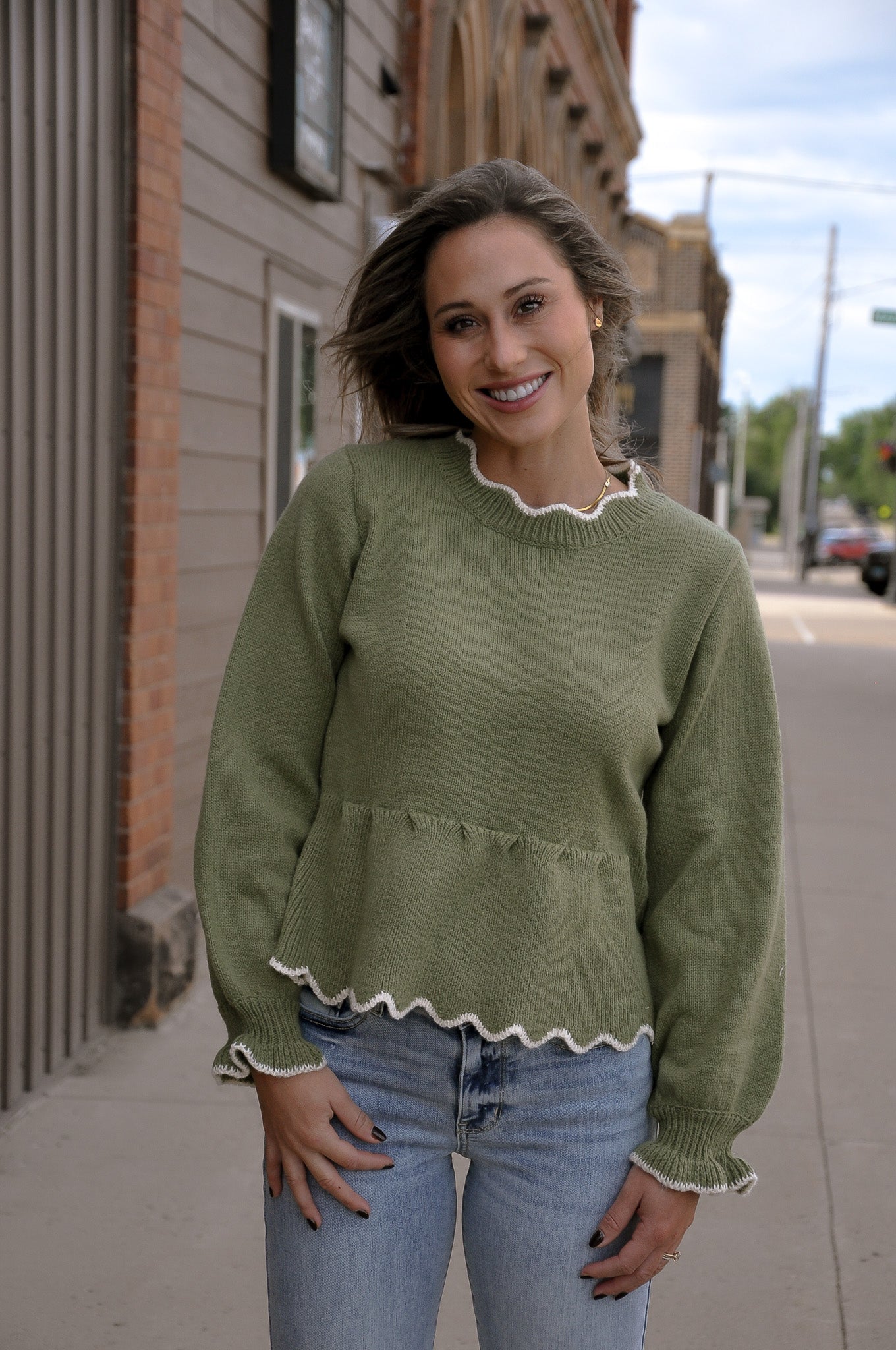 Scalloped Peplum Knit Sweater
