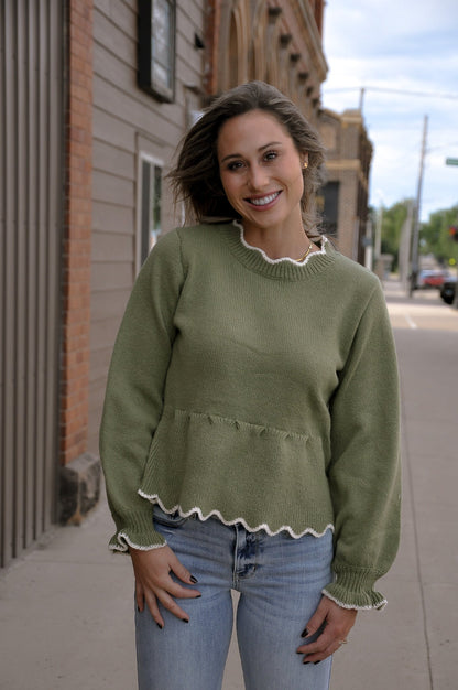 Scalloped Peplum Knit Sweater