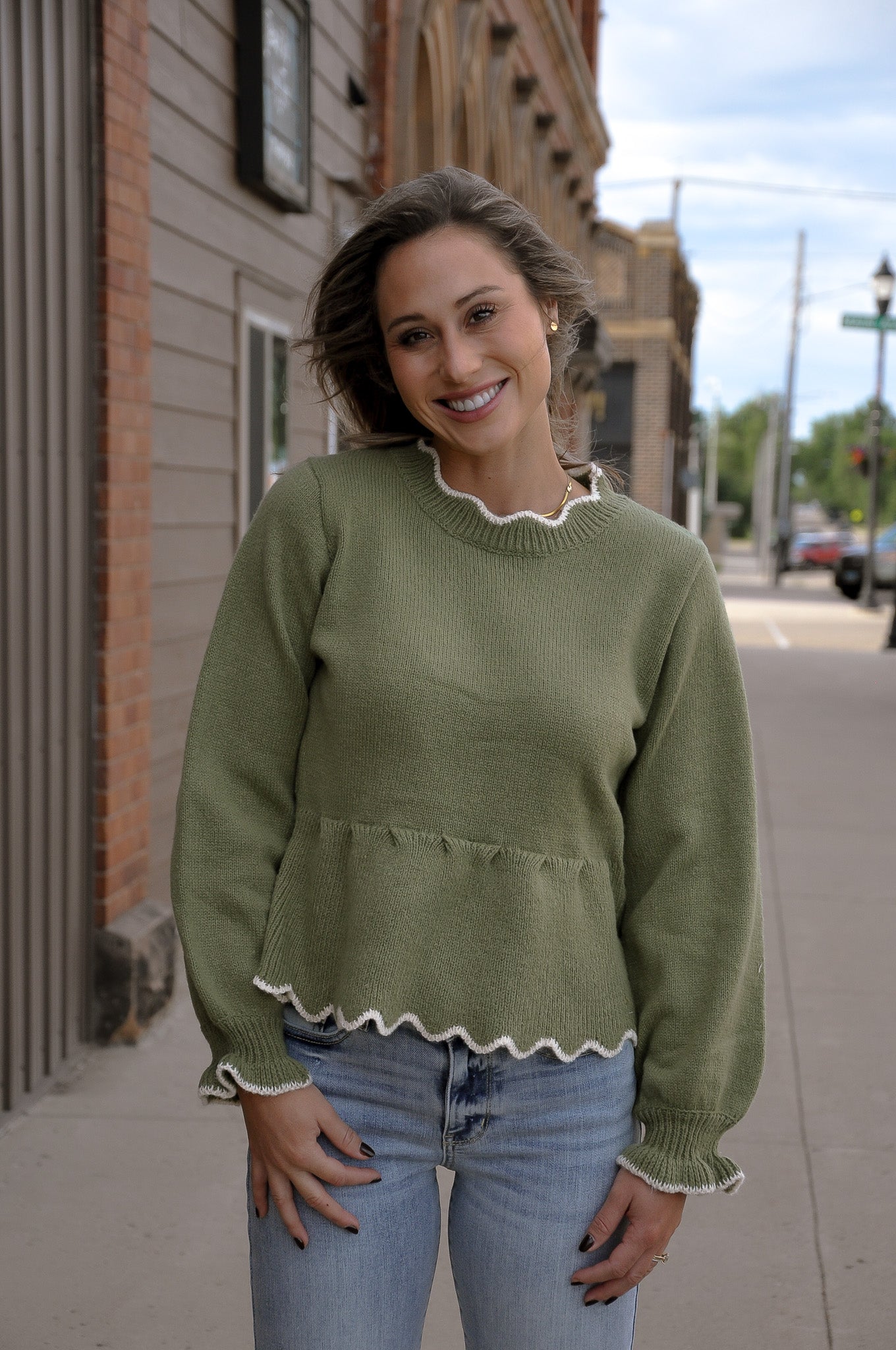 Scalloped Peplum Knit Sweater