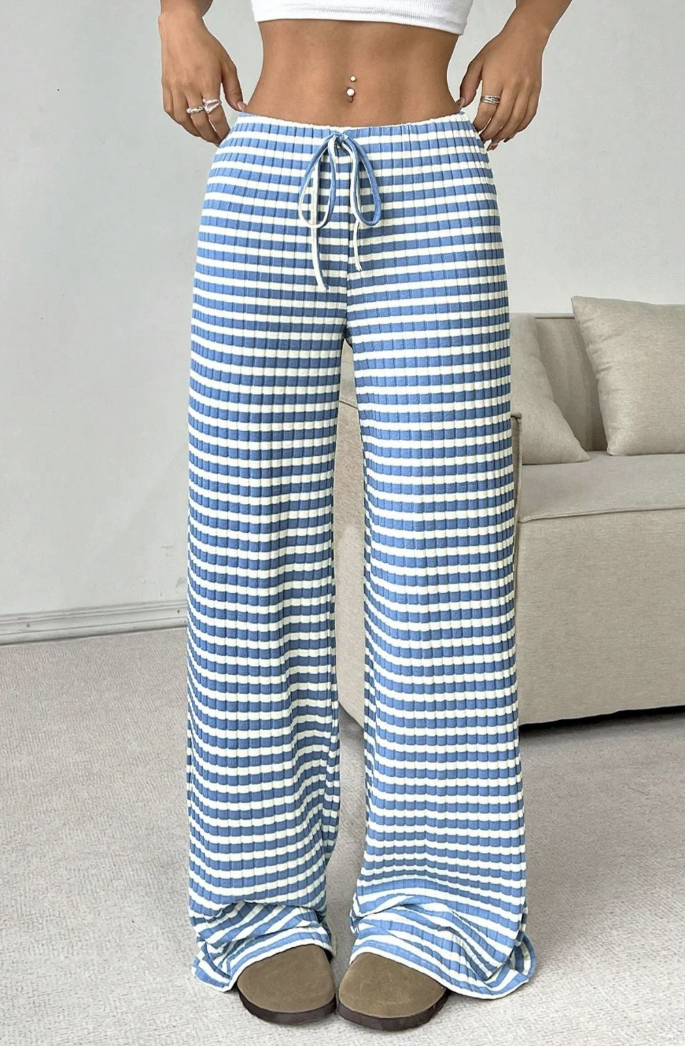 Wide Leg Stripe Tie Pants