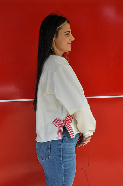 Side Gingham Bow Pullover