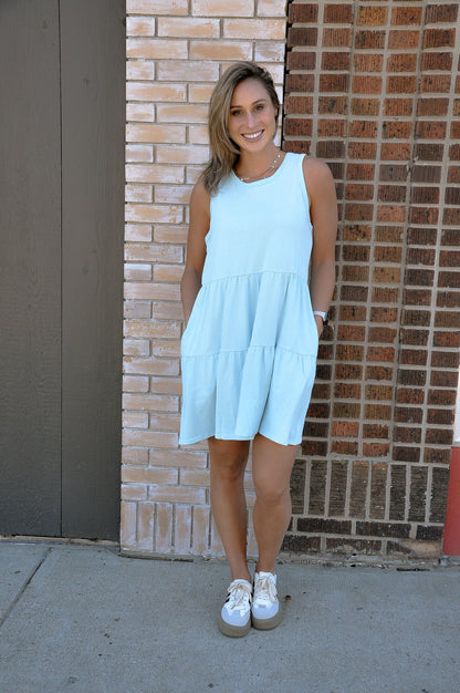 Sleeveless Crewneck Tiered Mini Dress