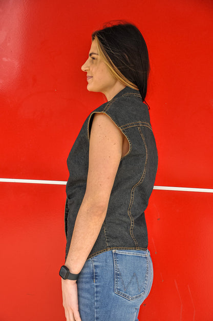 Sleeveless Denim Button-up Top