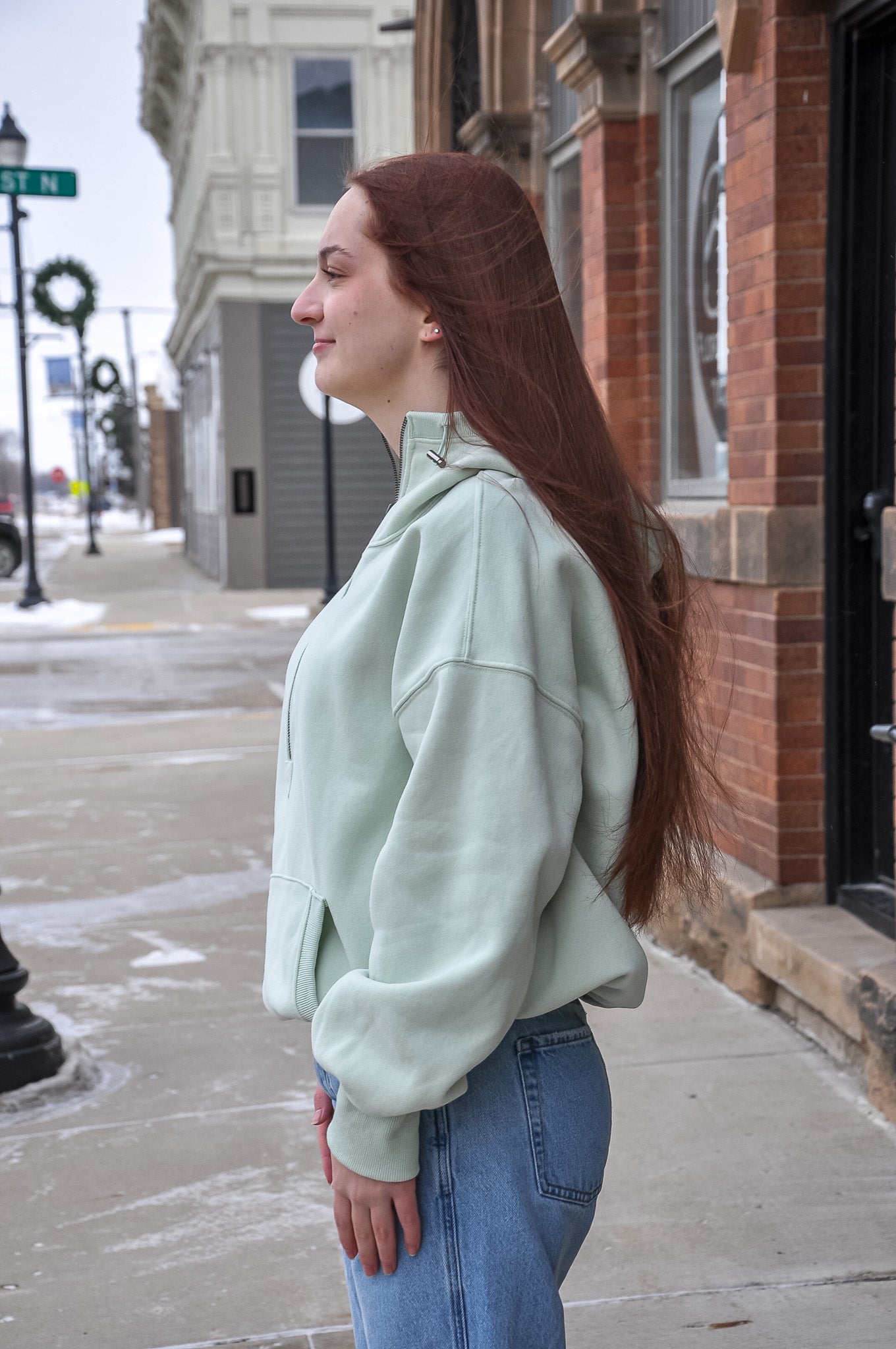 Stitch Detailed Elastic Hem Half Zip Hoodie