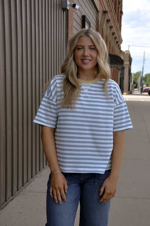 Stripe Colorblock Detail SS Knit T-shirt