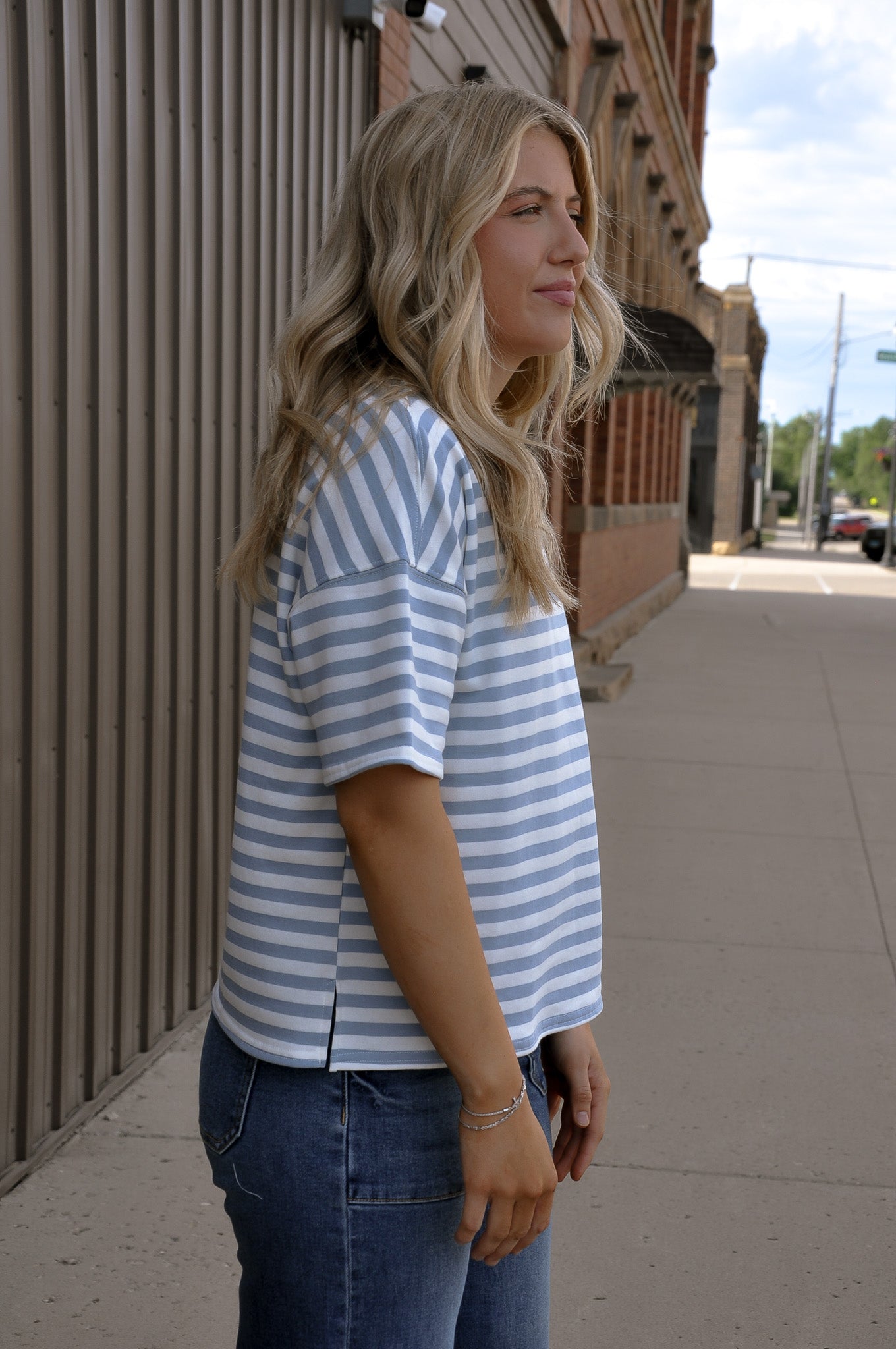 Stripe Colorblock Detail SS Knit T-shirt