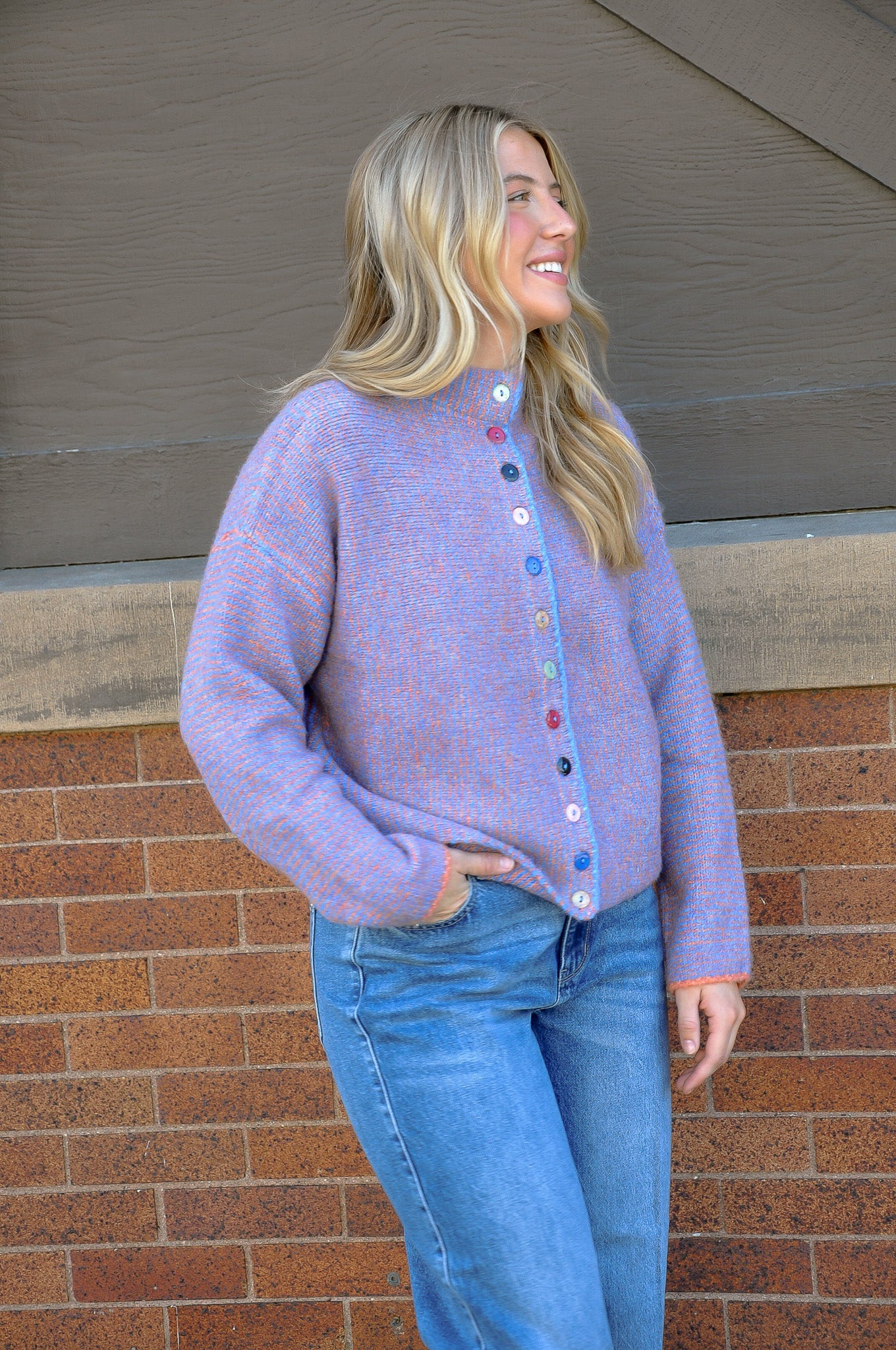Striped Cardigan W/Colorful Buttons