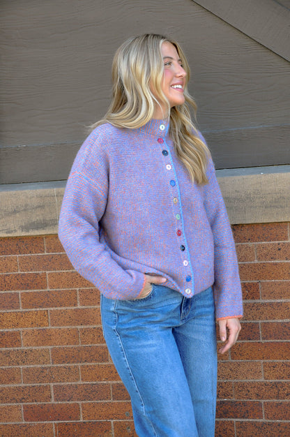 Striped Cardigan W/Colorful Buttons