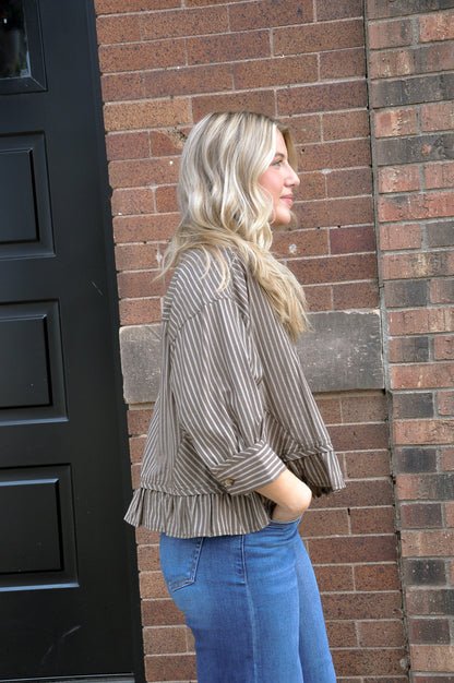 Striped Cropped Button-up Shirt
