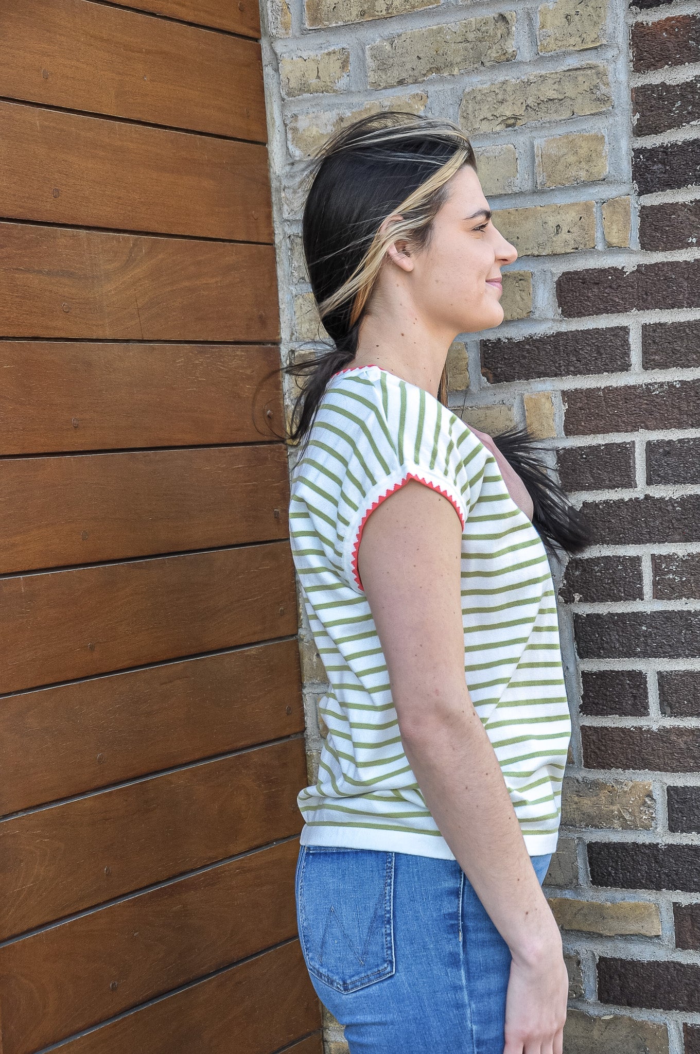 Striped Finish Accent SS Sweater