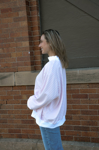 Striped Oversized Mock Neck Sweatshirt