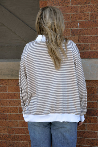 Striped Oversized Mock Neck Sweatshirt