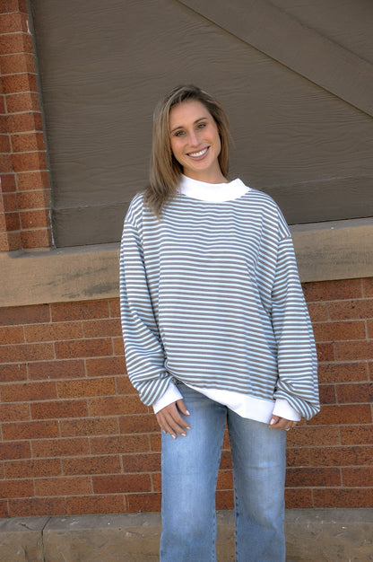 Striped Oversized Mock Neck Sweatshirt