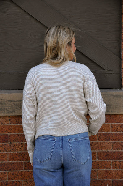Taupe Striped Button-up Sweater