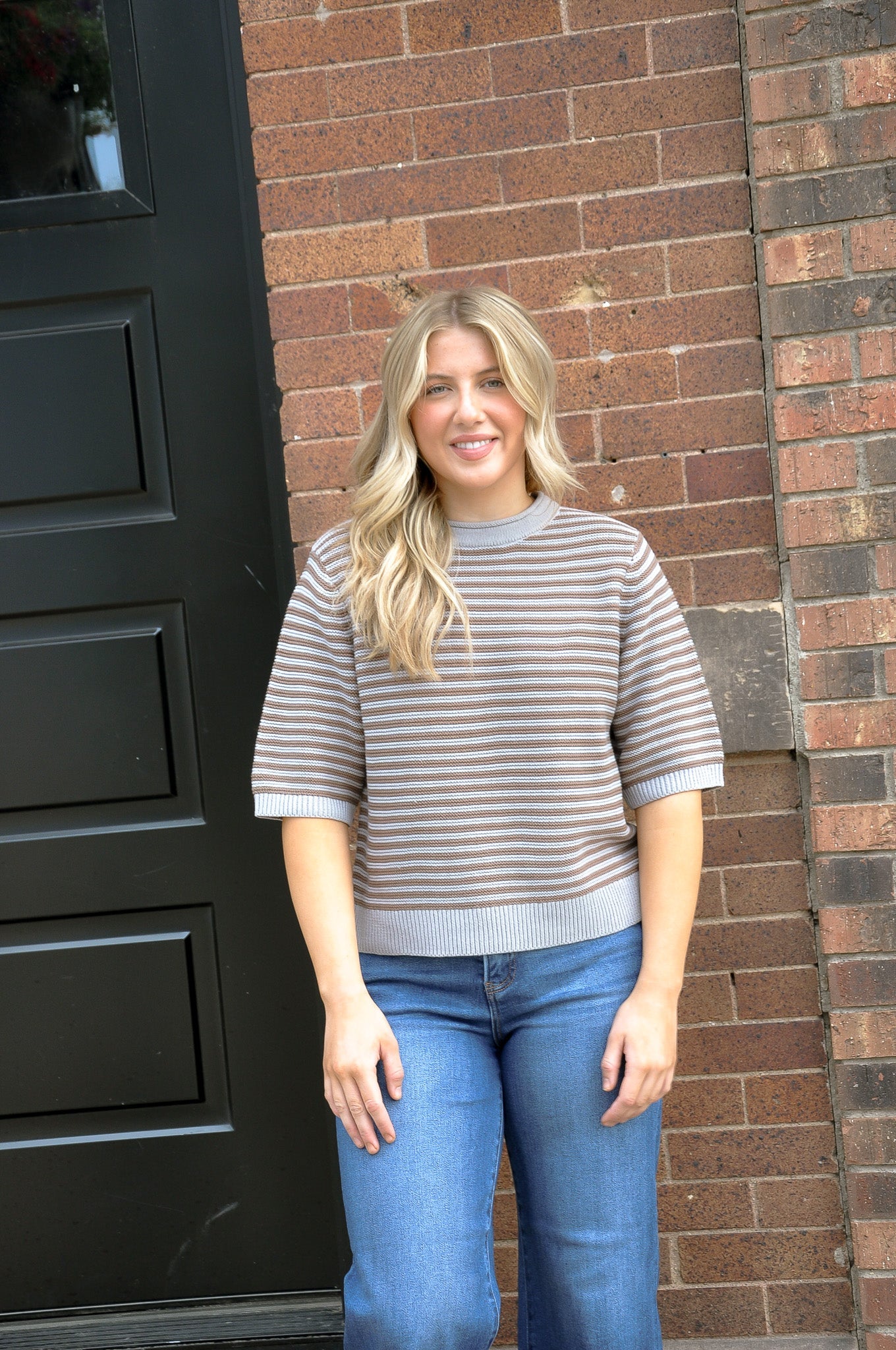 Textured Stripe Half Sleeve Sweater