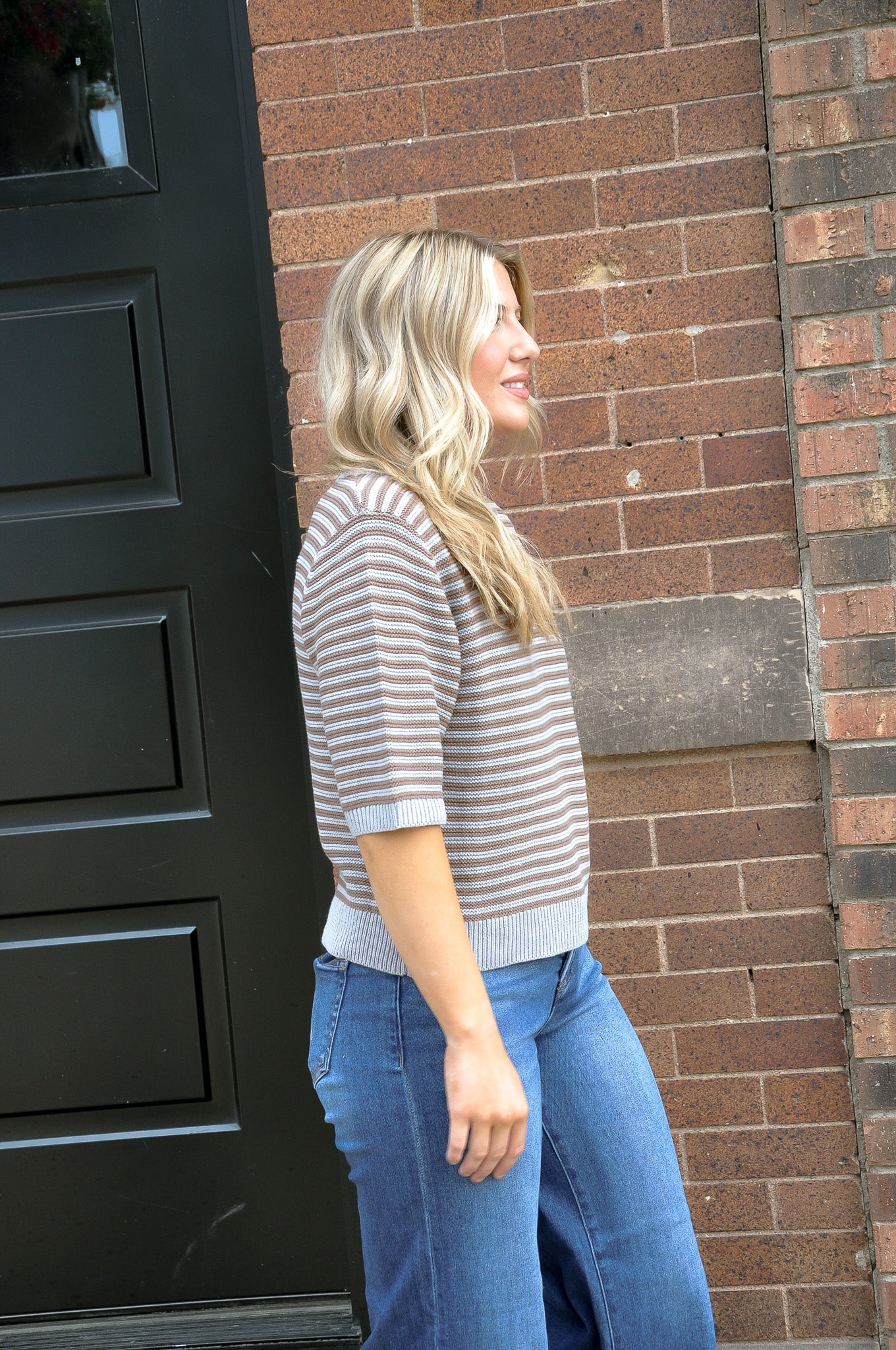 Textured Stripe Half Sleeve Sweater