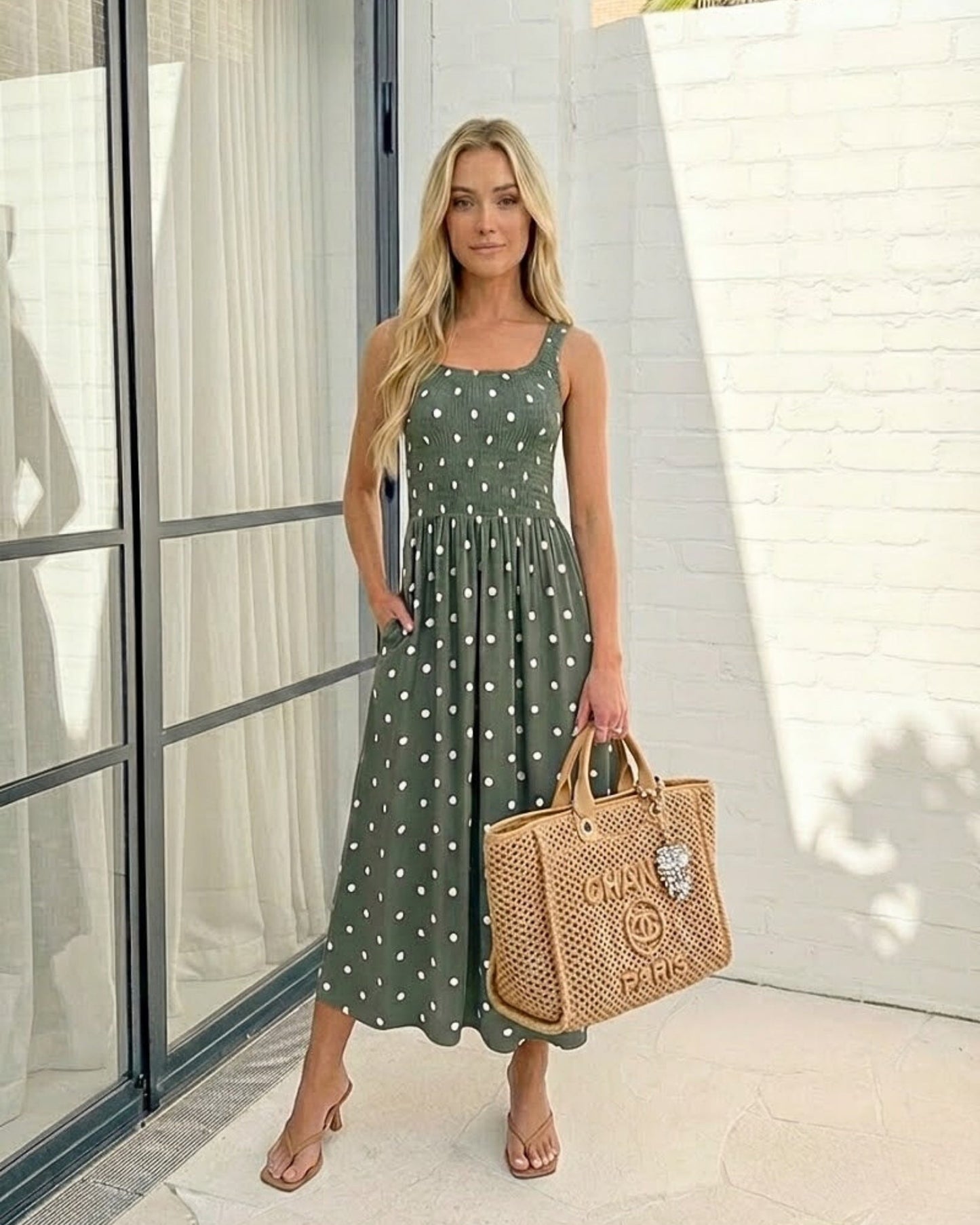 Torrance Green Spot Dress | Women's Polka Dot Midi Dress