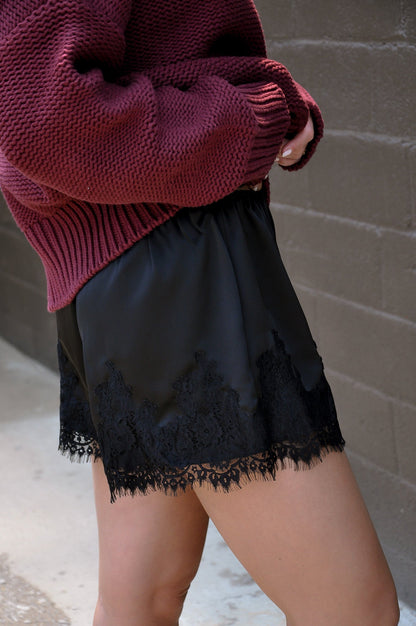Satin Lace Trim Shorts