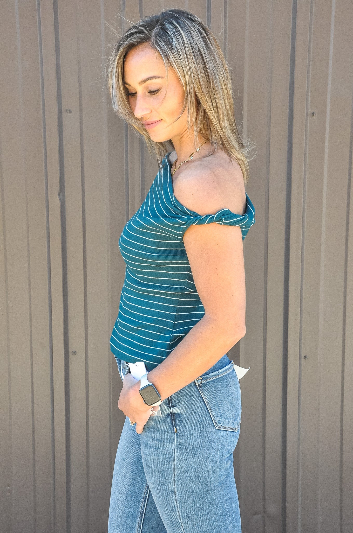 Twisted Detail Stripe Knit Top