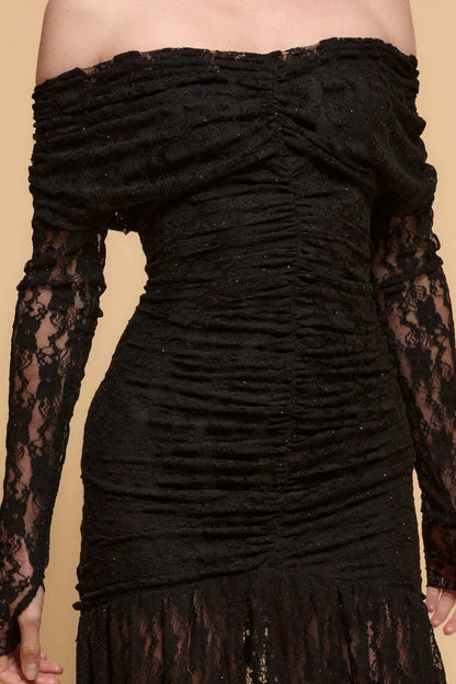 Starlit Romance Studded Lace Off-Shoulder Dress