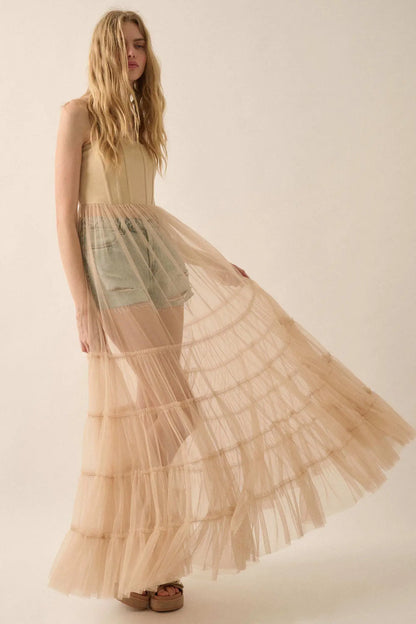 Secret Love Sheer Tiered Tulle Corset Maxi Dress