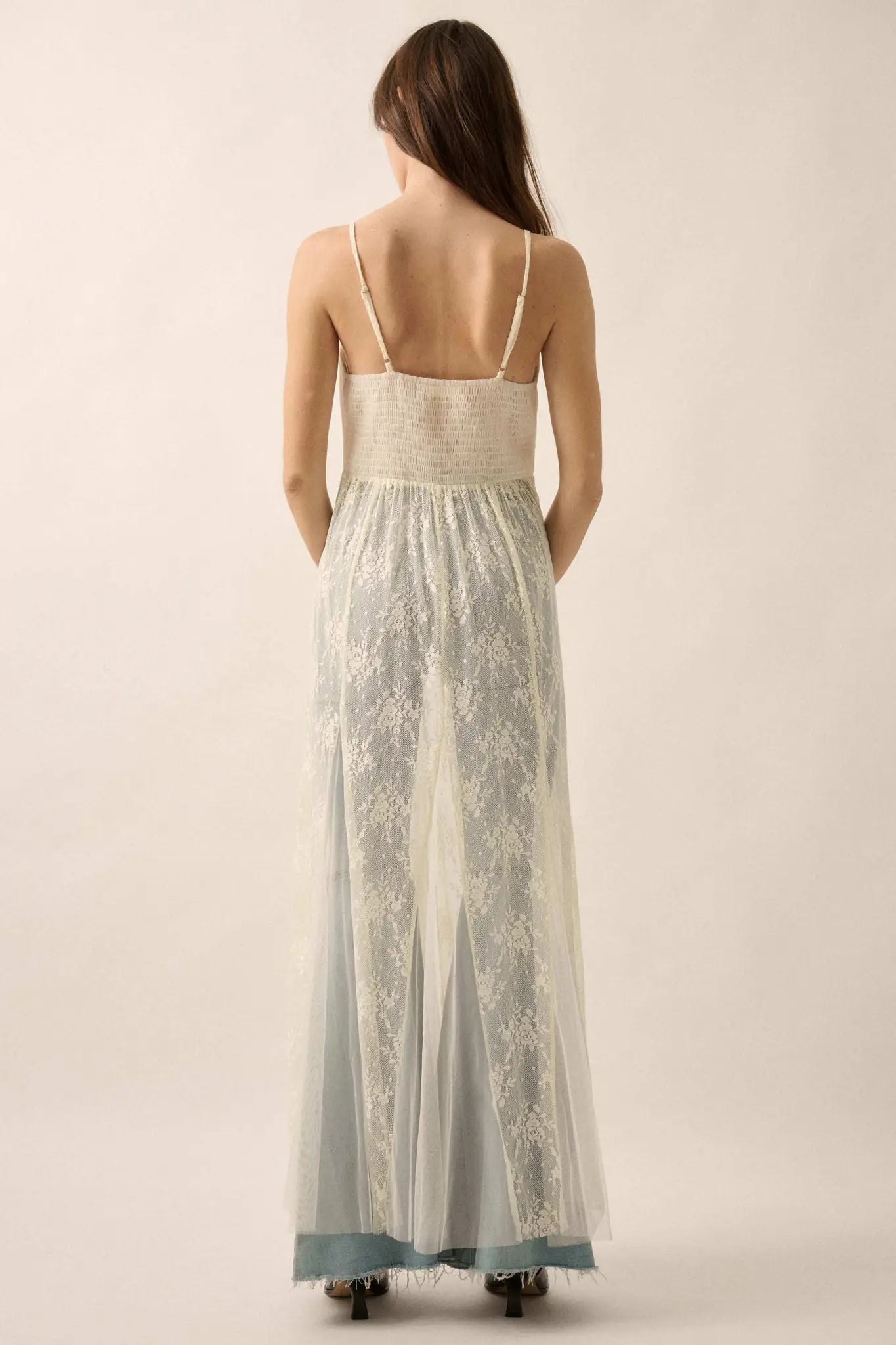 Whisper to Me Sheer Floral Lace Pleated Maxi Dress