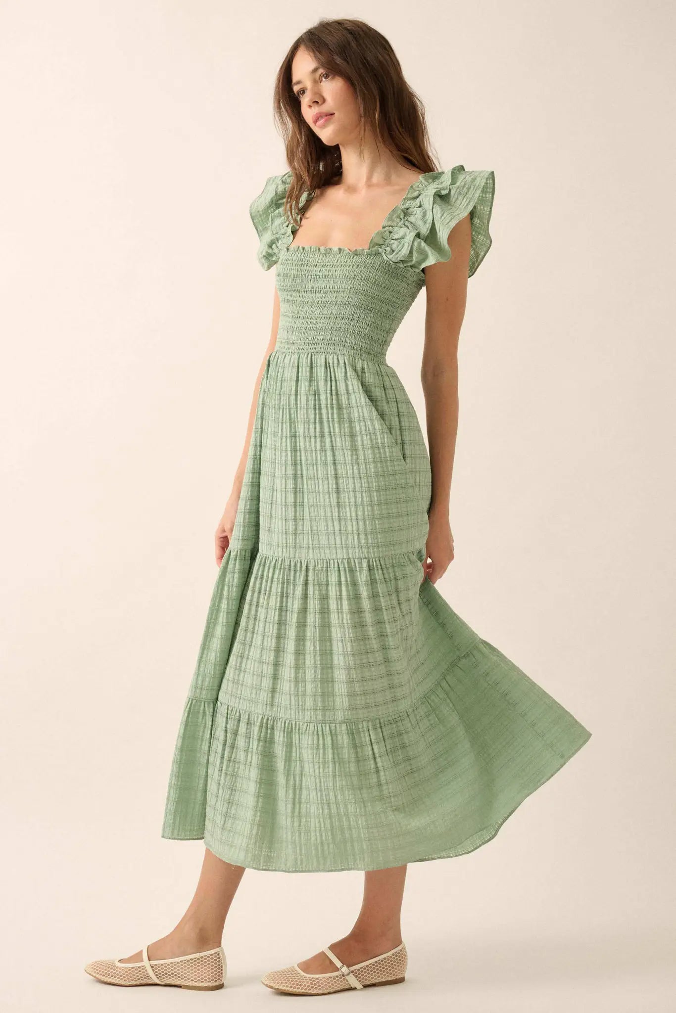 Sweet Sensation Ruffled Paid Tiered Midi Dress