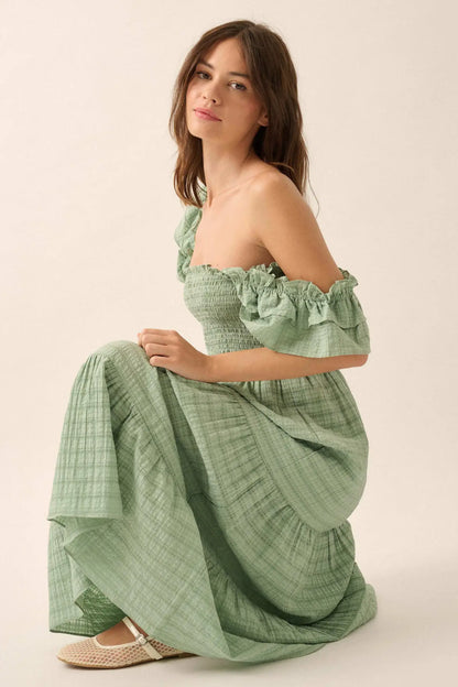 Sweet Sensation Ruffled Paid Tiered Midi Dress