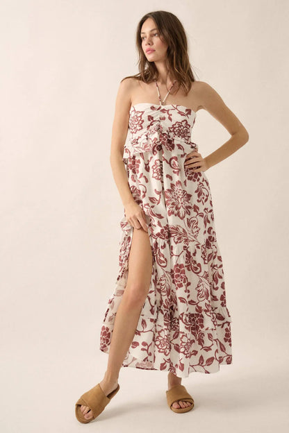 Way to Grow Floral Ruffled Halter Maxi Dress