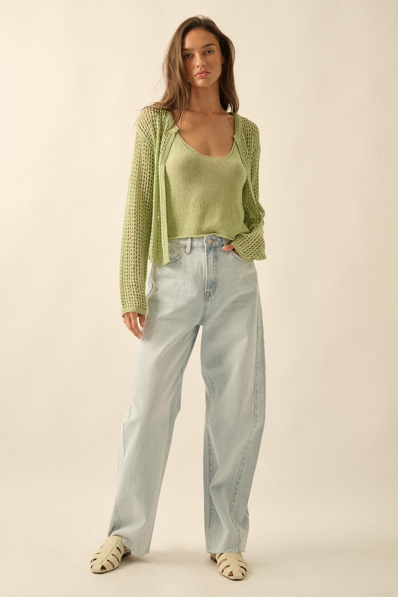 Net Worth Crochet-Knit Cardigan and Tank Set