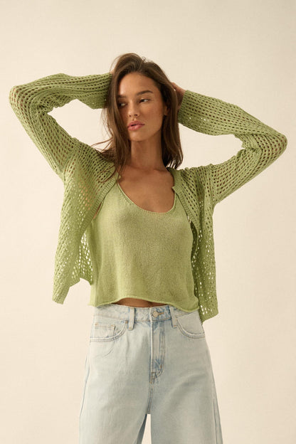 Net Worth Crochet-Knit Cardigan and Tank Set