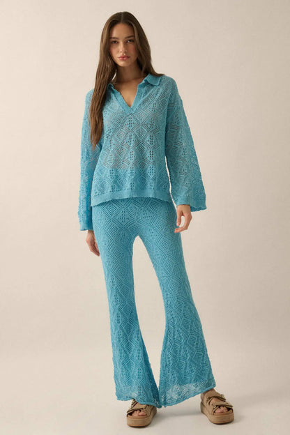 Dancing Diamonds Pointelle Crochet-Knit Pants