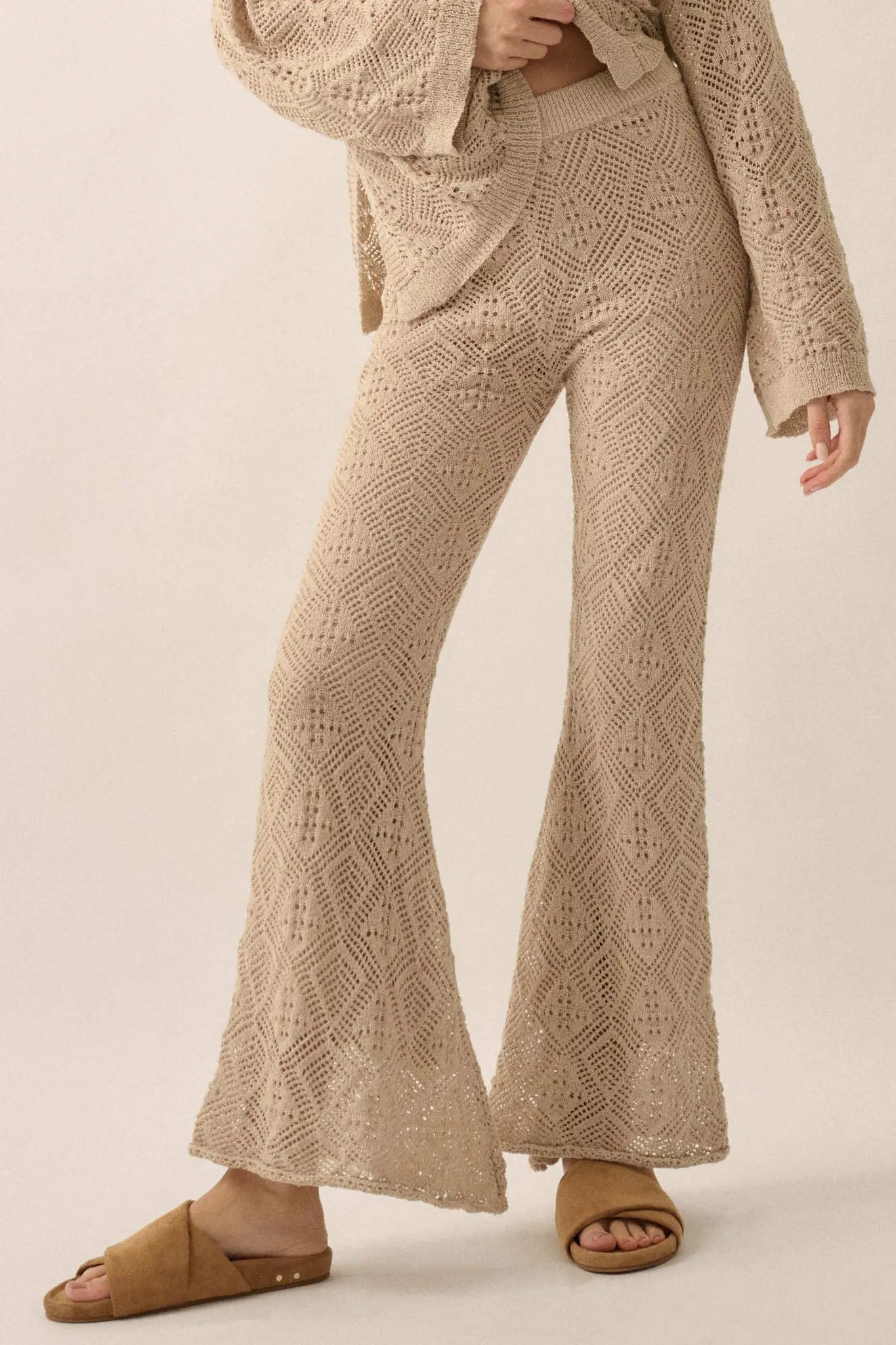 Dancing Diamonds Pointelle Crochet-Knit Pants