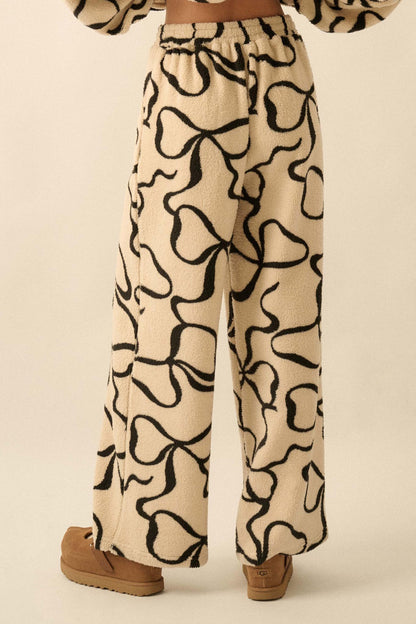 All Tied Up Bow-Print Fleece Wide-Leg Pants
